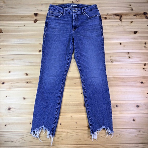 Good American Denim - Good American Jeans Womens 6 Straight Leg High Rise Frayed Hem Denim Blue Jeans